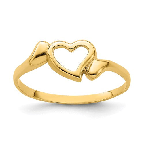 14k gold open heart with swirl design ring, elegant jewelry piece from Solomon Jewelers, featuring delicate heart and swirl details.