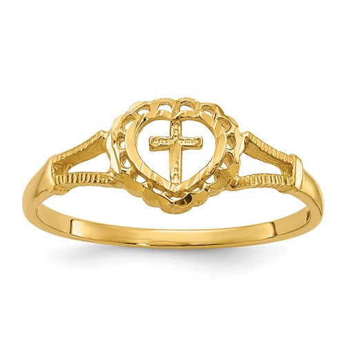 14k-diamond-cut-childs-heart-cross-ring-SolomonJeweler-Wichita-KS-CustomJewelry