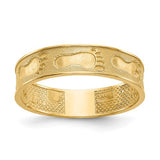 14K gold footprints in the sand ring featuring a detailed design, crafted by Solomon Jewelers, perfect for jewelry lovers.