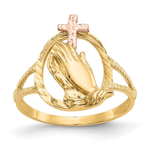 14k-two-tone-diamond-cut-praying-hands-cross-ring-SolomonJeweler-Wichita-KS-CustomJewelry