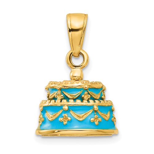 14k-3-d-aqua-blue-enameled-happy-birthday-cake-pendant-SolomonJeweler-Wichita-KS-CustomJewelry