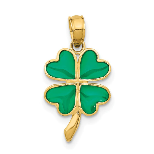 14K 4-Leaf Clover Enameled Pendant - Solomon Jewelers