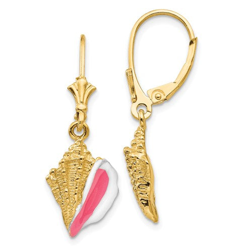 14k-enameled-conch-shell-leverback-earrings-SolomonJeweler-Wichita-KS-CustomJewelry