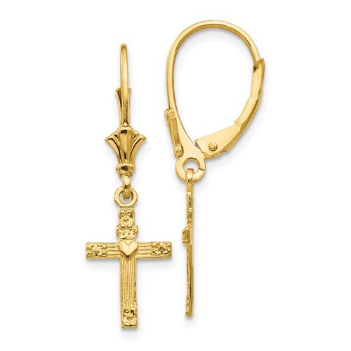 14k-mini-cross-with-heart-leverback-earrings-SolomonJeweler-Wichita-KS-CustomJewelry