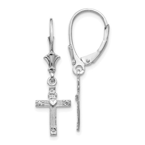 14k-white-gold-mini-cross-with-heart-leverback-earrings-SolomonJeweler-Wichita-KS-CustomJewelry