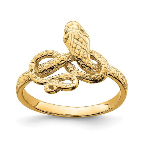 14K gold snake ring from Solomon Jewelers featuring a detailed coiled design, elegant jewelry ring for everyday or special occasions