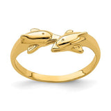 14K gold dolphin kissing dolphin ring from Solomon Jewelers, featuring a detailed and elegant jewelry ring design.