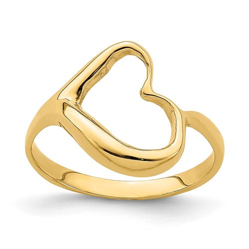 14K gold tilted heart ring from Solomon Jewelers, elegant jewelry ring with a heart-shaped design and shiny finish.