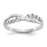 14K white gold criss-cross pattern hearts ring showing polished finish and intricate heart design, jewelry by Solomon Jewelers