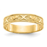 14K polished X and hearts ring from Solomon Jewelers, featuring a sleek gold band with heart and X-shaped design.