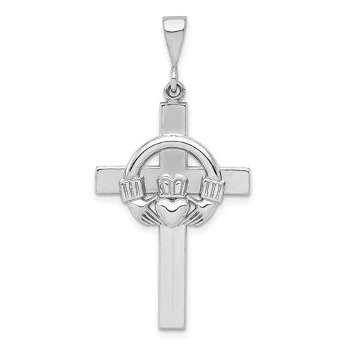 14k-white-gold-claddagh-cross-pendant-SolomonJeweler-Wichita-KS-CustomJewelry