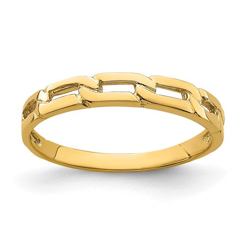 14K gold five chain link band ring from Solomon Jewelers, showcasing a sleek and polished jewelry ring design.
