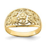 14K gold floral dome ring from Solomon Jewelers, featuring intricate floral design and smooth polished finish.