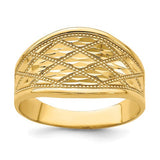 14K diamond-cut quilted pattern ring from Solomon Jewelers, showcasing intricate design and shiny gold finish.