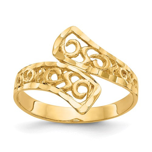 14K gold by-pass lace diamond-cut ring from Solomon Jewelers, showcasing intricate design and polished finish.