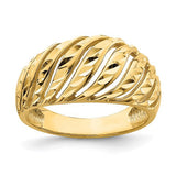 14K gold open slash diamond-cut dome ring with intricate design, crafted by Solomon Jewelers.