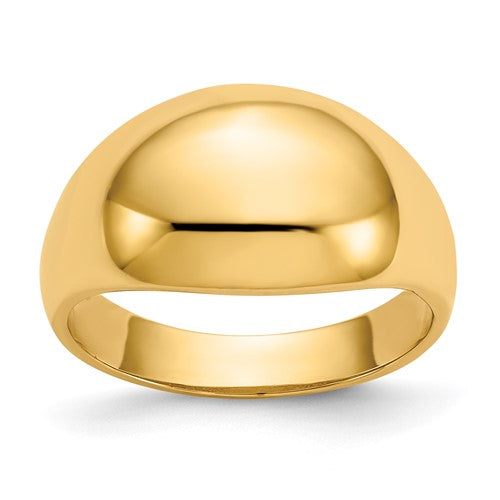 14K gold tapered cigar band ring with 10mm domed top, jewelry ring featuring a classic, polished design from Solomon Jewelers