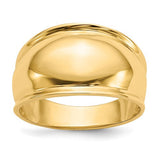 14K gold ridge-edged dome ring from Solomon Jewelers, showcasing its smooth, polished finish and unique rounded design.