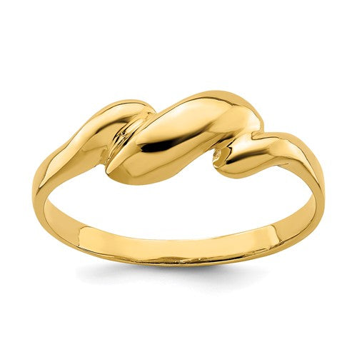 14K gold curl-top dome ring, elegant jewelry piece with smooth finish and rounded design, crafted by Solomon Jewelers.