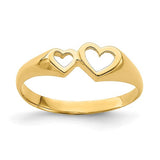 14K gold double heart cut-out ring featuring intricate design, crafted by Solomon Jewelers, perfect for elegant jewelry collection.