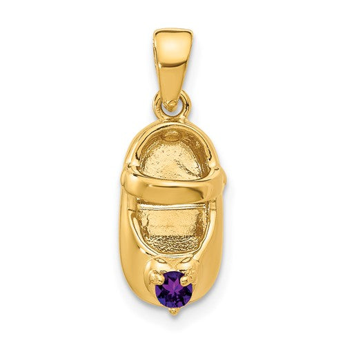 14k-3-d-february-synthetic-stone-engraveable-baby-shoe-charm-SolomonJeweler-Wichita-KS-CustomJewelry