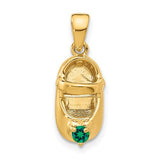 14k gold baby shoe charm with synthetic stones, engraved 3-D May design, ideal for jewelry or charm collection.