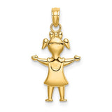 14k gold girl with pig-tails charm from Solomon Jewelers, polished pendant featuring a cute, detailed design.