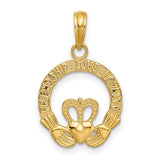 14k-satin-diamond-cut-flat-backed-claddagh-pendant-SolomonJeweler-Wichita-KS-CustomJewelry