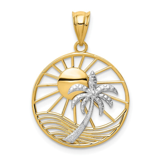 14K Two-tone Sun and Palm Tree Pendant - Solomon Jewelers