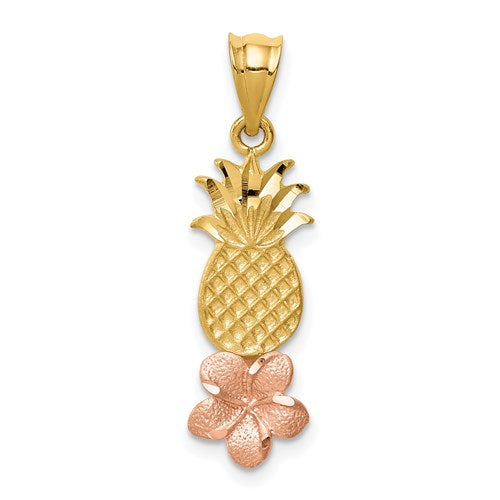 14k-yellow-and-rose-gold-pineapple-w-plumeria-pendant-SolomonJeweler-Wichita-KS-CustomJewelry