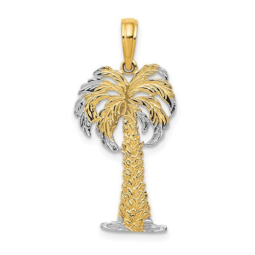 14k-w-rhodium-polished-and-textured-palm-tree-pendant-SolomonJeweler-Wichita-KS-CustomJewelry