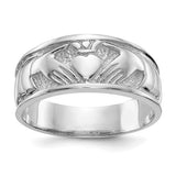 14k white gold ladies Claddagh ring with a polished finish, featuring traditional design and intricate detailing.