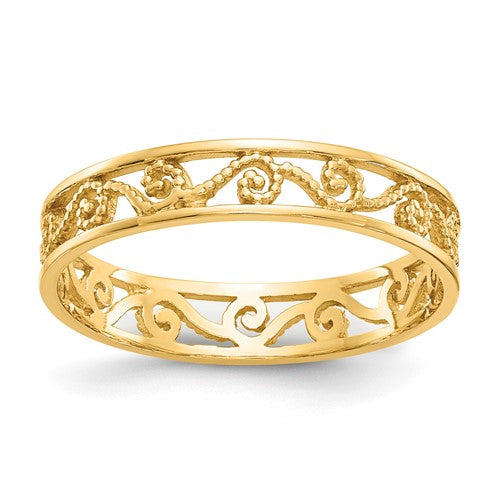 14K polished and textured ring from Solomon Jewelers, showcasing a stylish gold jewelry ring with smooth and textured finishes.