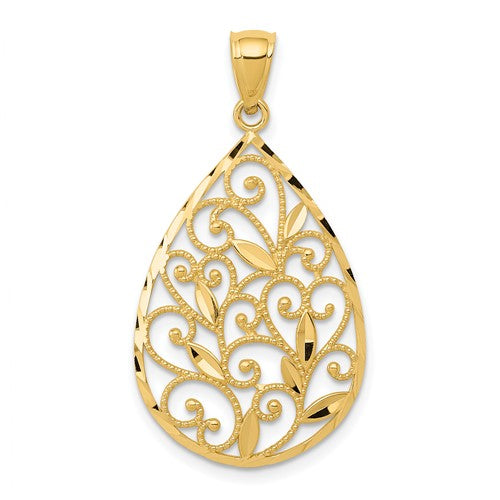 14k-gold-polished-textured-filigree-teardrop-pendant-SolomonJeweler-Wichita-KS-CustomJewelry