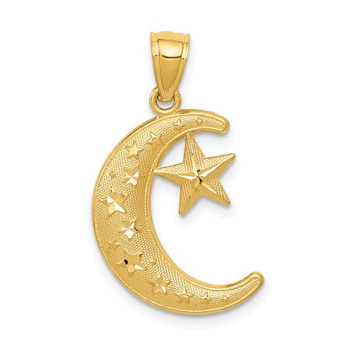14k-gold-polished-and-textured-moon-and-stars-pendant-SolomonJeweler-Wichita-KS-CustomJewelry