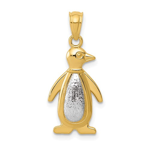 14k-yellow-and-white-gold-polished-textured-penguin-pendant-SolomonJeweler-Wichita-KS-CustomJewelry