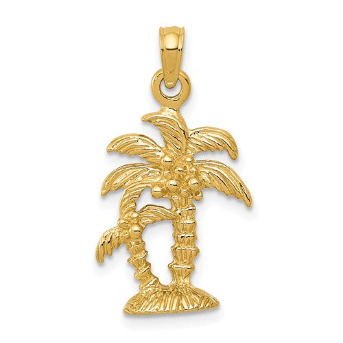 14k-gold-polished-textured-double-palm-trees-pendant-SolomonJeweler-Wichita-KS-CustomJewelry