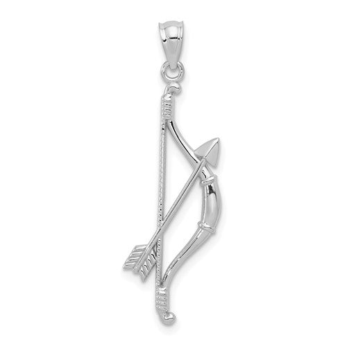14k-white-gold-polished-and-textured-bow-and-arrow-pendant-SolomonJeweler-Wichita-KS-CustomJewelry