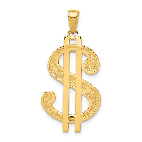 14k-gold-polished-and-textured-dollar-sign-pendant-SolomonJeweler-Wichita-KS-CustomJewelry