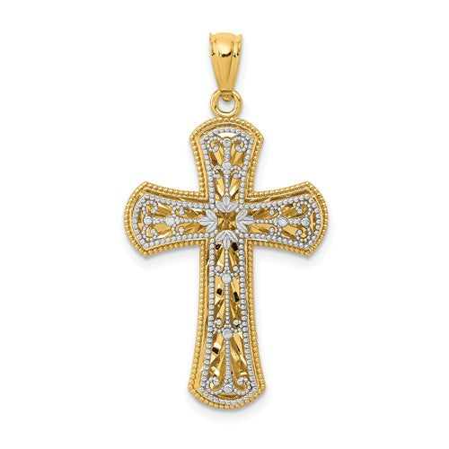 14k-two-tone-polished-2-level-cross-pendant-SolomonJeweler-Wichita-KS-CustomJewelry