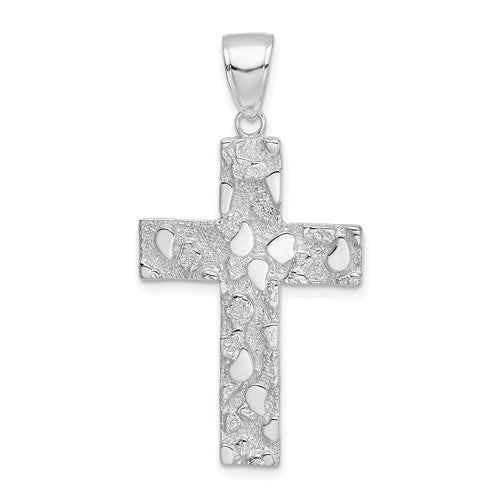 14k-white-gold-polished-textured-nugget-style-cross-pendant-SolomonJeweler-Wichita-KS-CustomJewelry