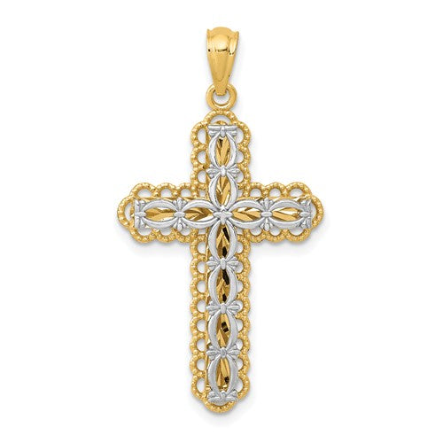 14k-two-tone-gold-polished-2-level-cross-pendant-SolomonJeweler-Wichita-KS-CustomJewelry