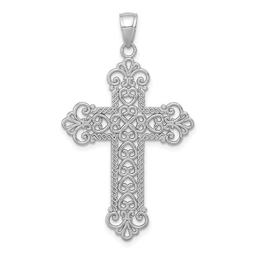 14k-white-gold-polished-large-rope-frame-filigree-cross-pendant-SolomonJeweler-Wichita-KS-CustomJewelry