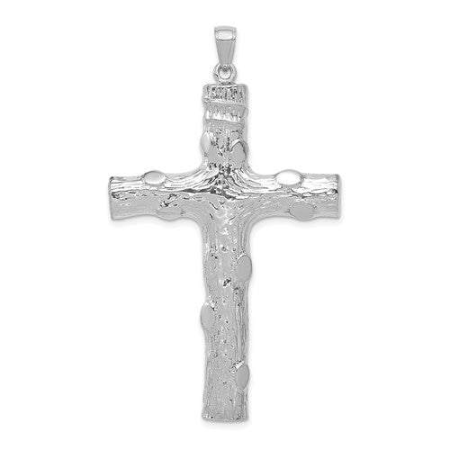 14k-white-gold-large-tree-textured-cross-pendant-SolomonJeweler-Wichita-KS-CustomJewelry