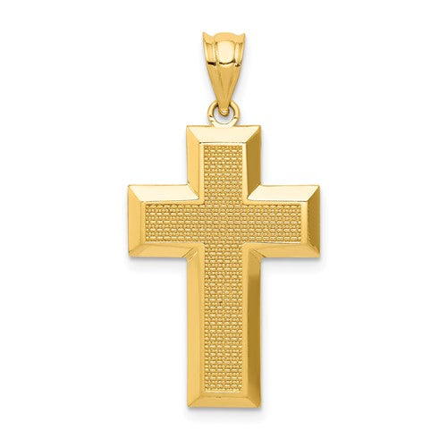 14k-polished-textured-cross-pendant-SolomonJeweler-Wichita-KS-CustomJewelry
