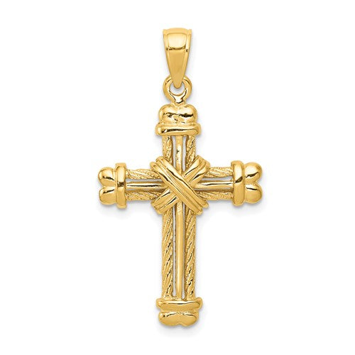 14k-gold-polished-textured-cross-pendant-SolomonJeweler-Wichita-KS-CustomJewelry