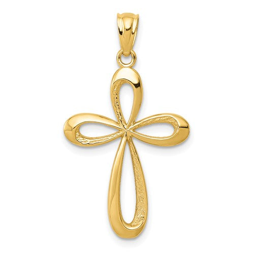 14k-gold-polished-ribbon-cross-pendant-SolomonJeweler-Wichita-KS-CustomJewelry