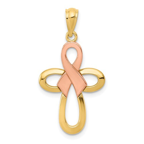 14k-two-tone-polished-pink-ribbon-cross-pendant-SolomonJeweler-Wichita-KS-CustomJewelry