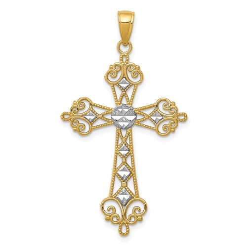 14k-w-rhodium-polished-diamond-cut-cut-out-cross-pendant-SolomonJeweler-Wichita-KS-CustomJewelry