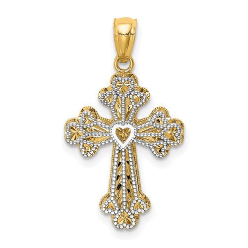 14k-two-tone-polished-filigree-2-level-heart-cross-pendant-SolomonJeweler-Wichita-KS-CustomJewelry